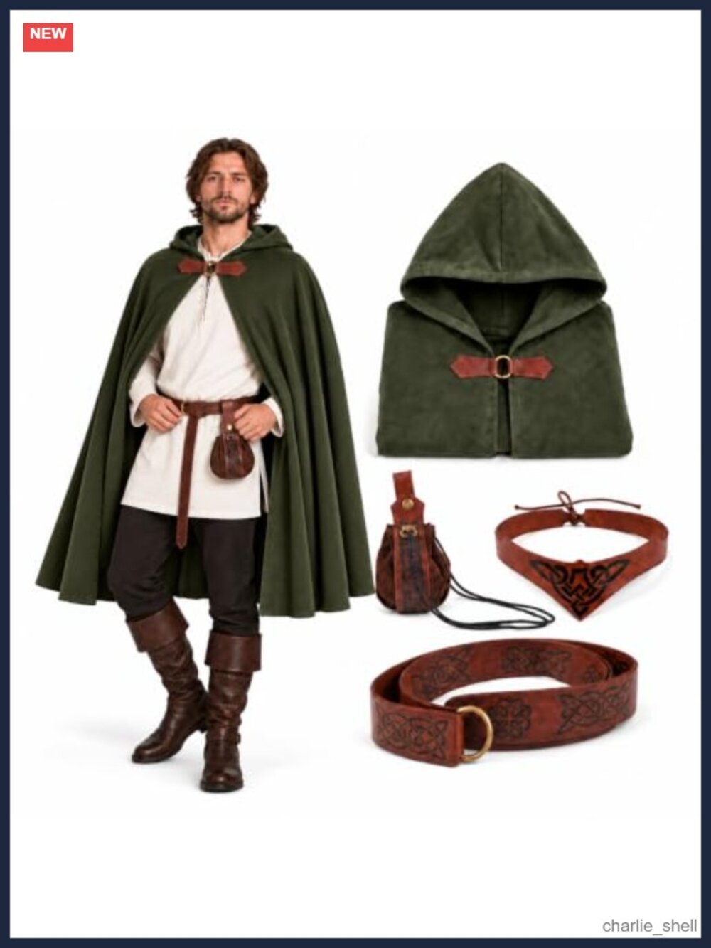 4-Piece Medieval Hooded Cloak Set Renaissance Cape Costume
